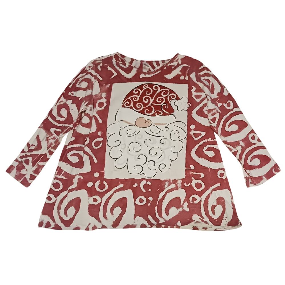 Custom Painted Santa Long Sleeve Tunic Womens L/XL Red and White 100% Cotton